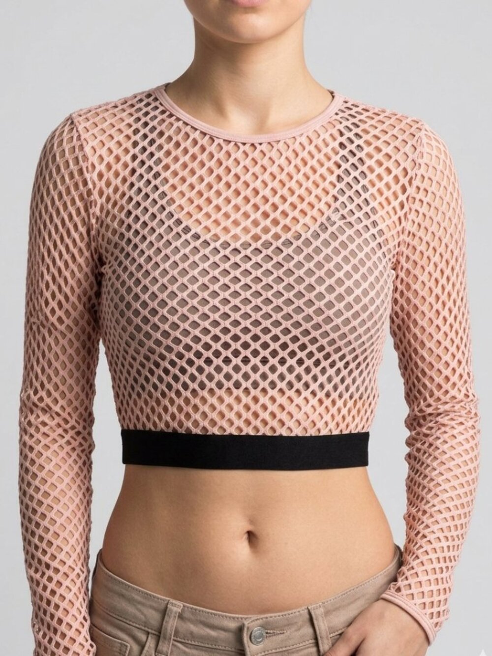 La Senza Blush Pink Sheer Fishnet Crop Top